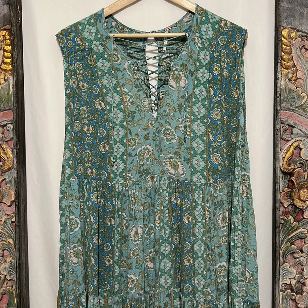 FREE PEOPLE Hanalei Bay Maxi Dress Blue Size Medium Turquoise Multi - Picture 9 of 16